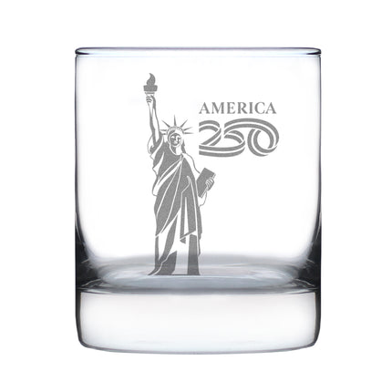 America 250 Statue of Liberty Engraved Rocks Glass America250 Official for 250th Anniversary of the USA Weighted Whiskey Glasses - 10.25 oz