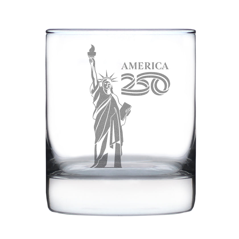 America 250 Statue of Liberty Engraved Rocks Glass America250 Official for 250th Anniversary of the USA Weighted Whiskey Glasses - 10.25 oz