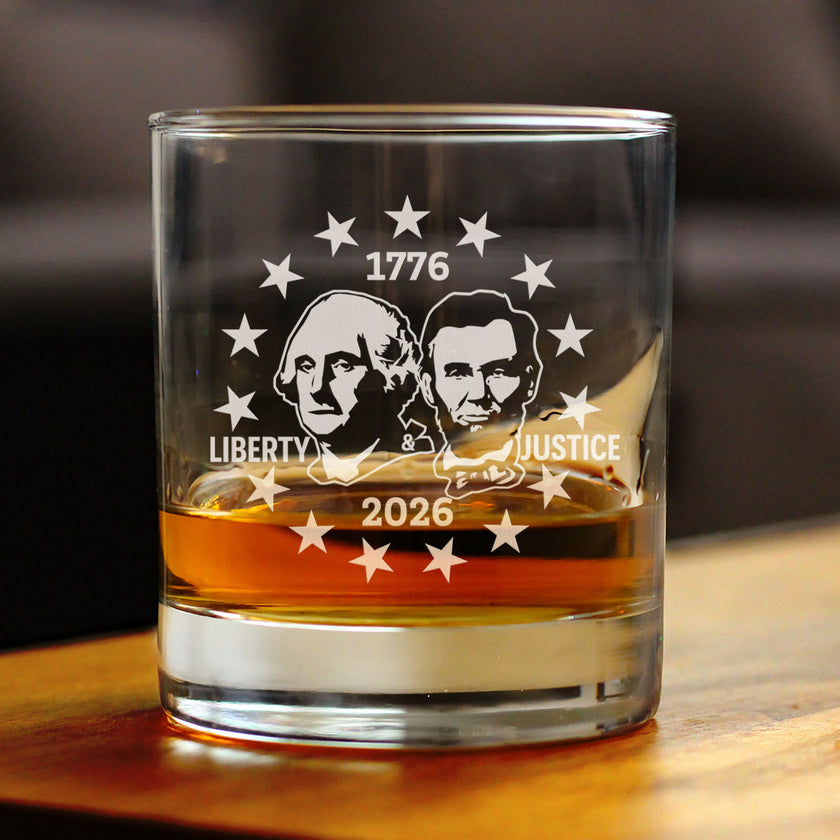 America 250 Washington Lincoln Engraved Rocks Glass America250 Official for 250th Anniversary of the USA Weighted Whiskey Glasses - 10.25 oz