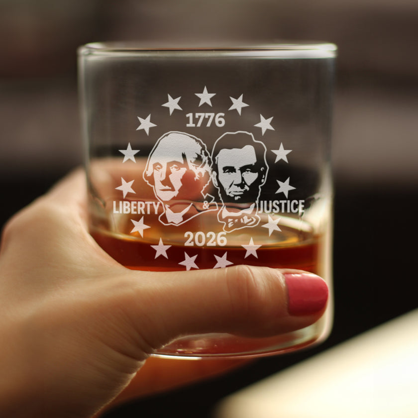 America 250 Washington Lincoln Engraved Rocks Glass America250 Official for 250th Anniversary of the USA Weighted Whiskey Glasses - 10.25 oz