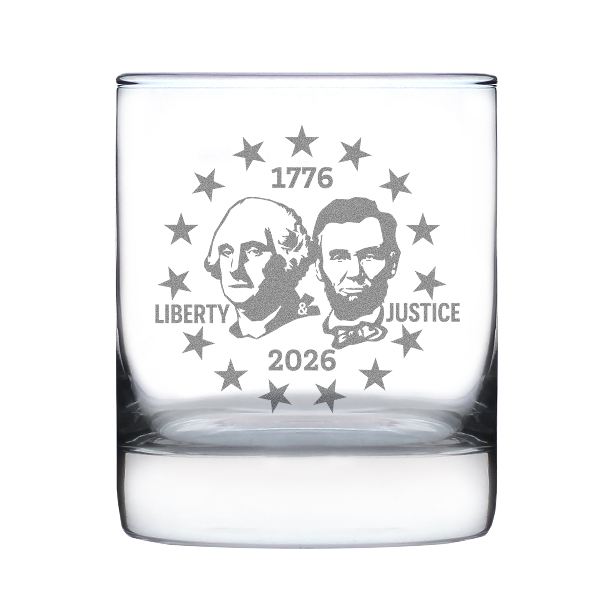 America 250 Washington Lincoln Engraved Rocks Glass America250 Official for 250th Anniversary of the USA Weighted Whiskey Glasses - 10.25 oz