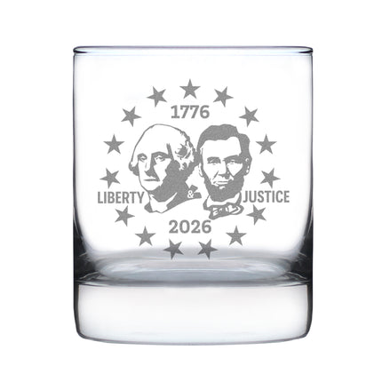 America 250 Washington Lincoln Engraved Rocks Glass America250 Official for 250th Anniversary of the USA Weighted Whiskey Glasses - 10.25 oz