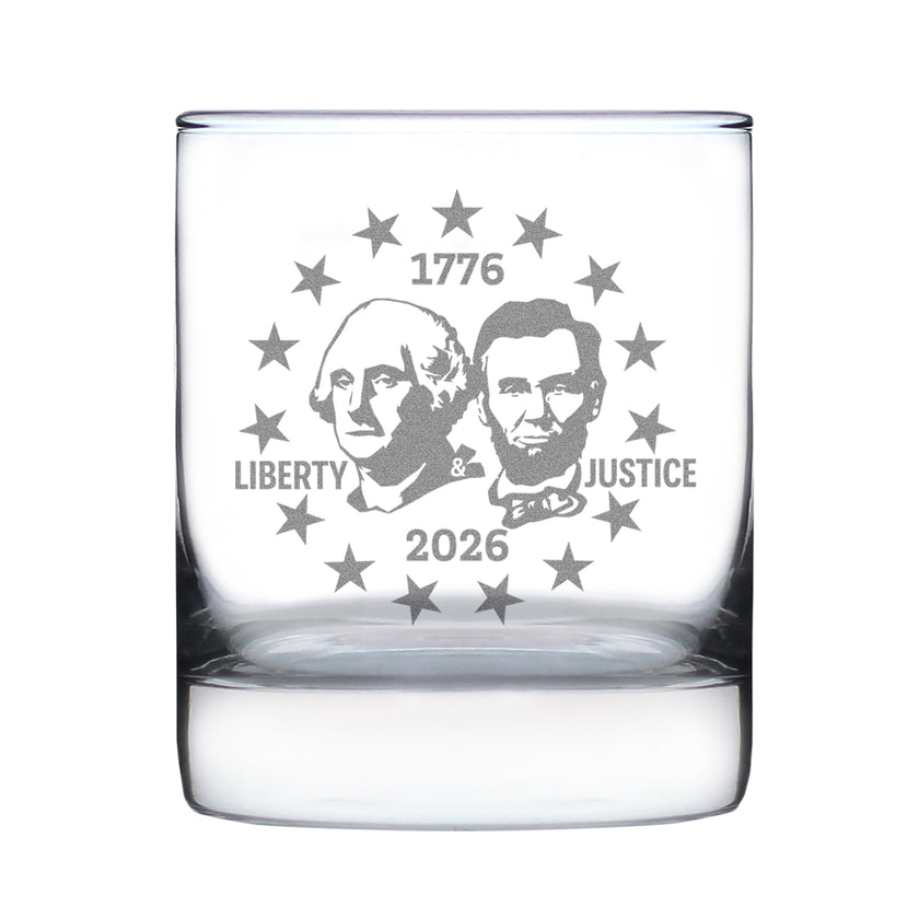 America 250 Washington Lincoln Engraved Rocks Glass America250 Official for 250th Anniversary of the USA Weighted Whiskey Glasses - 10.25 oz