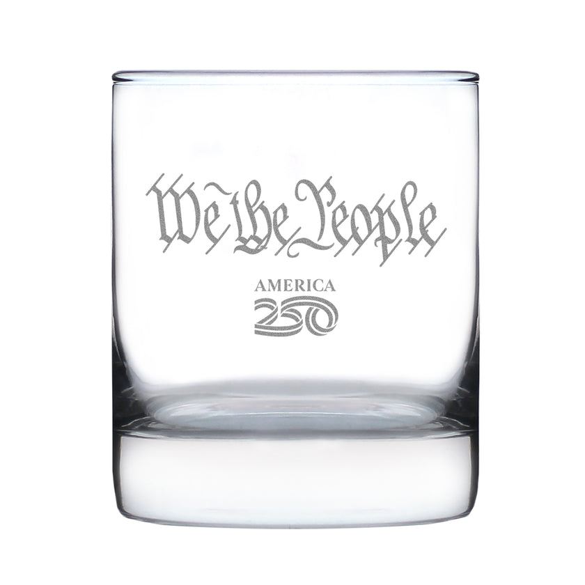 America 250 We the People Engraved Rocks Glass America250 Official for 250th Anniversary of the USA Weighted Whiskey Glasses - 10.25 oz
