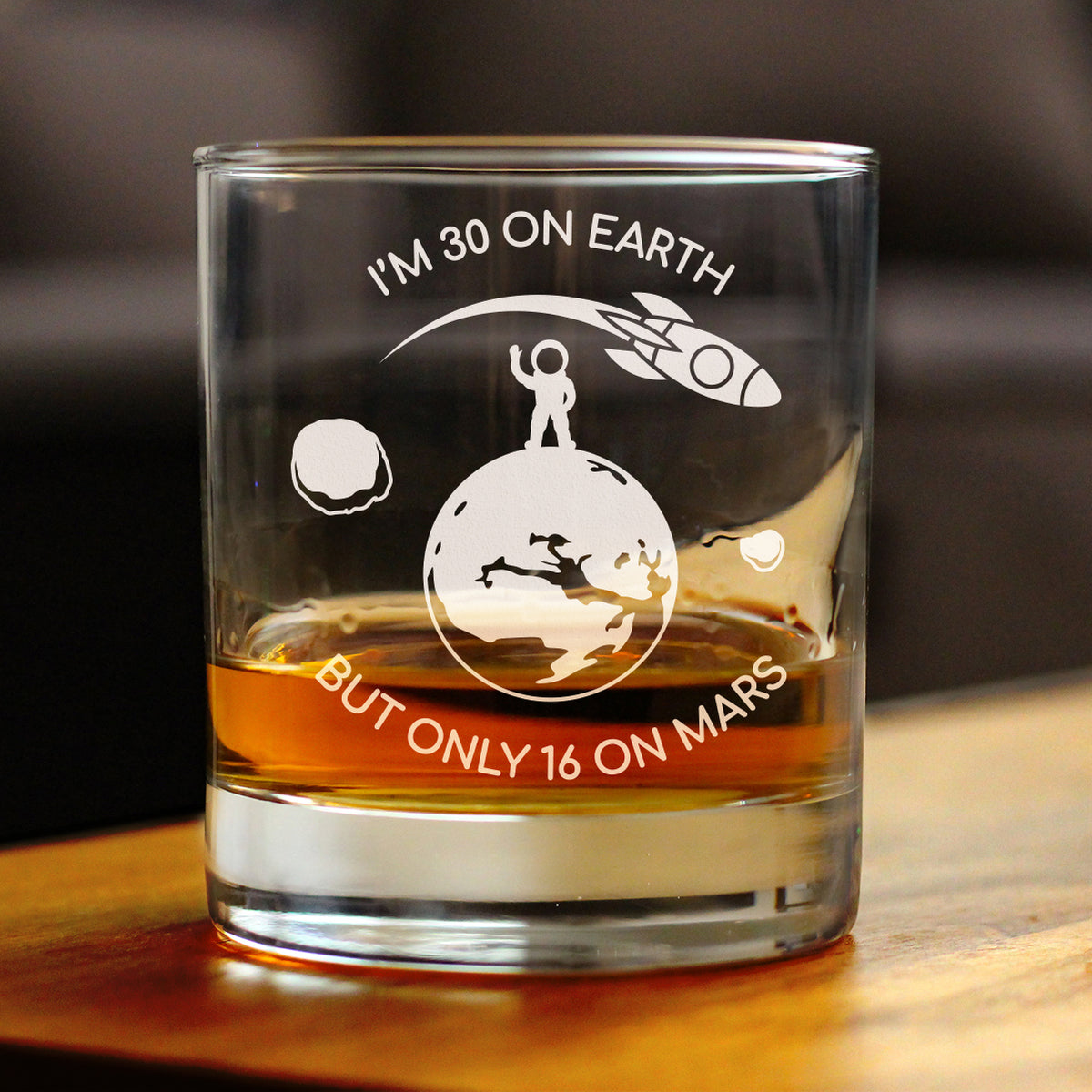 Age on Mars 30 - Whiskey Rocks Glass Gift - Unique Funny 30th Birthday Gifts for Women and Men - 10.25 oz Glasses