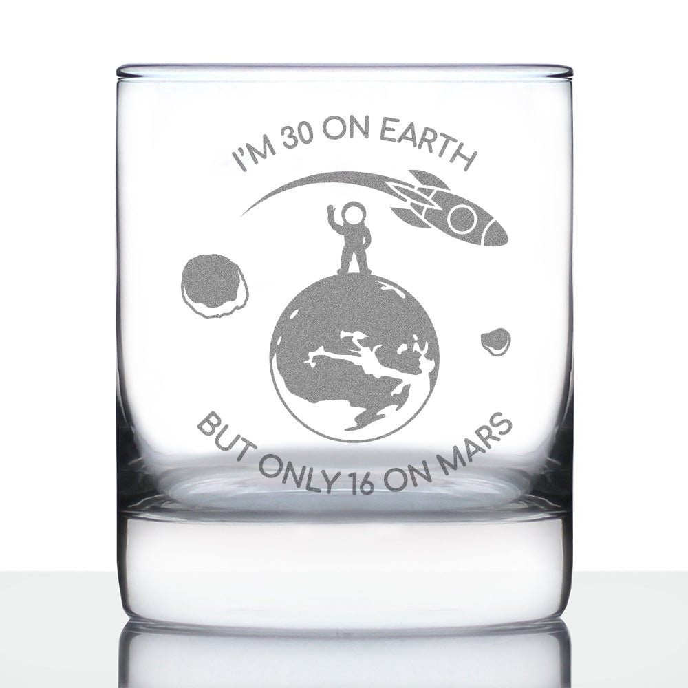 Age on Mars 30 - Whiskey Rocks Glass Gift - Unique Funny 30th Birthday Gifts for Women and Men - 10.25 oz Glasses