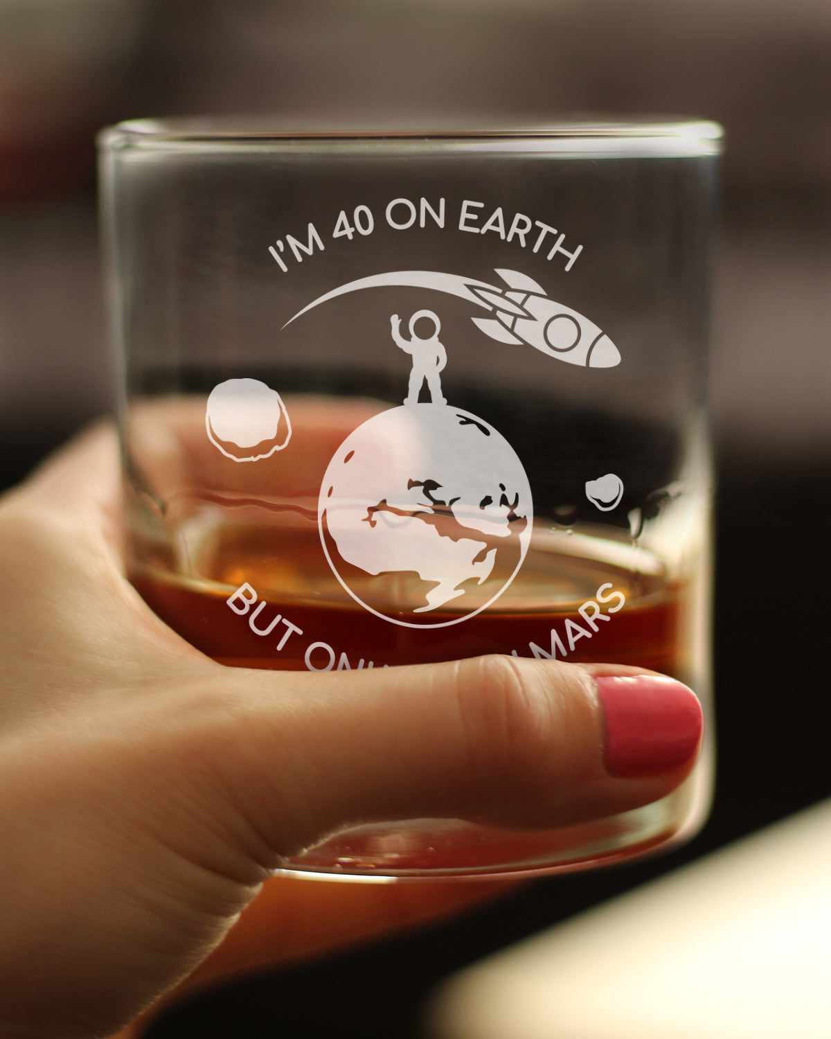 Age on Mars 40 - Whiskey Rocks Glass Gift - Unique Funny 40th Birthday Gifts for Women and Men - 10.25 oz Glasses