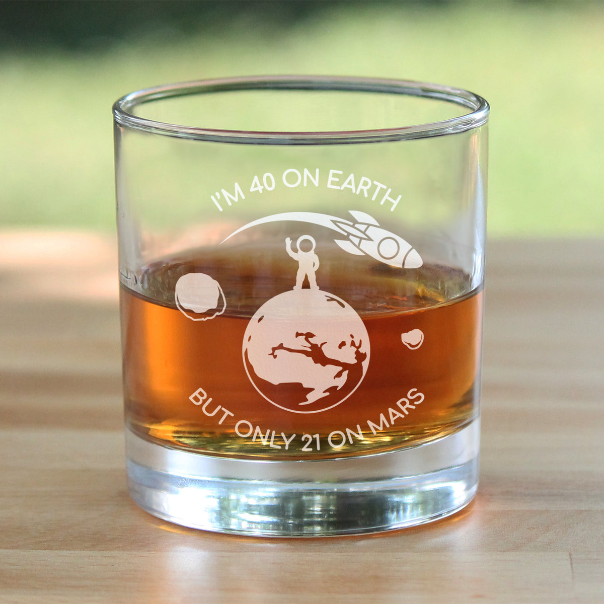 Age on Mars 40 - Whiskey Rocks Glass Gift - Unique Funny 40th Birthday Gifts for Women and Men - 10.25 oz Glasses