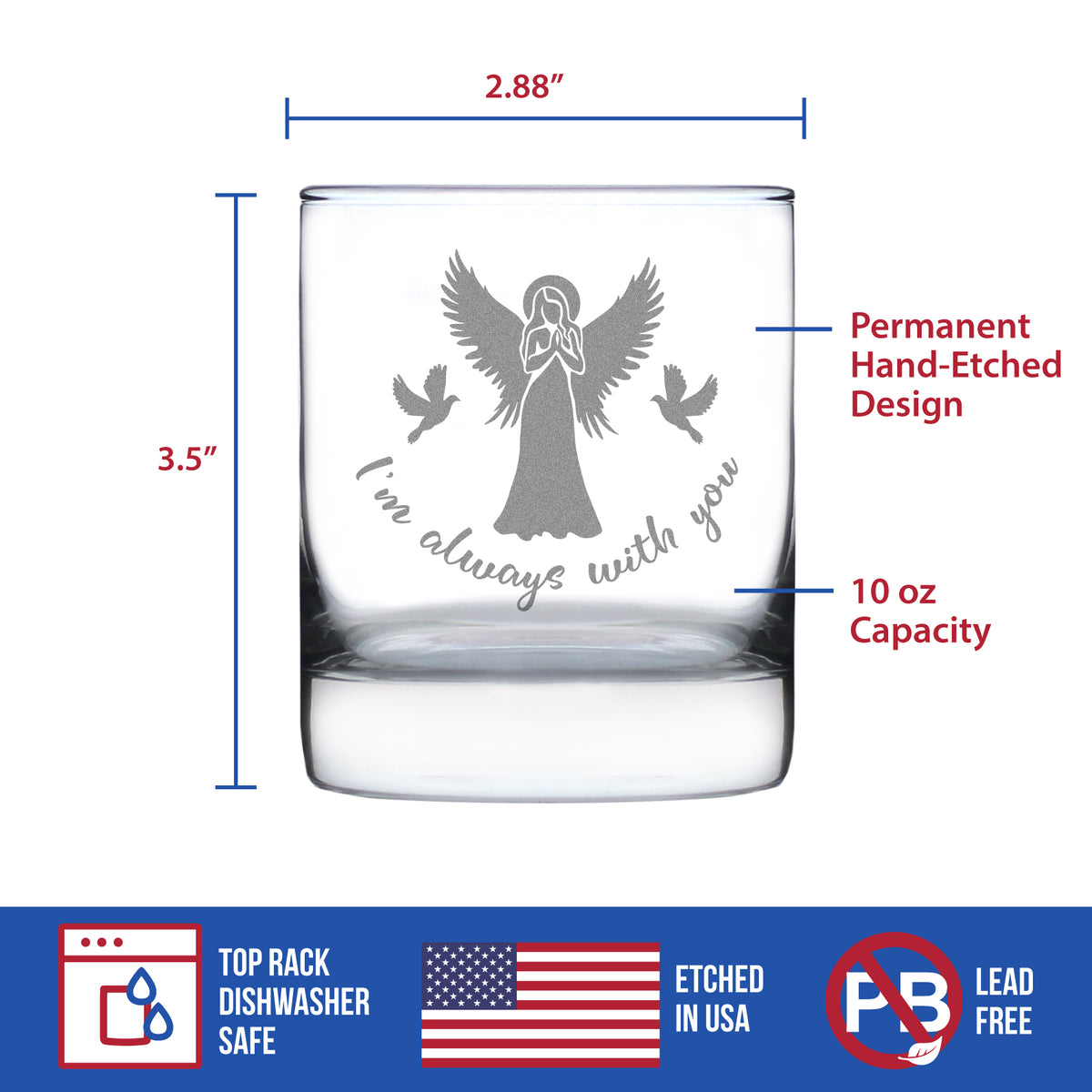 Always With You - Whiskey Rocks Glass Gift - Sympathy Memorial Gifts for Bereavement Loss - 10.25 oz Glasses