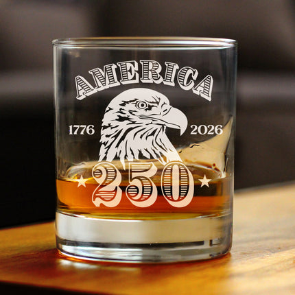 America's 250th Anniversary Engraved Rocks Glass Celebrate America's Birth Weighted Whiskey Glasses - 10.25 oz
