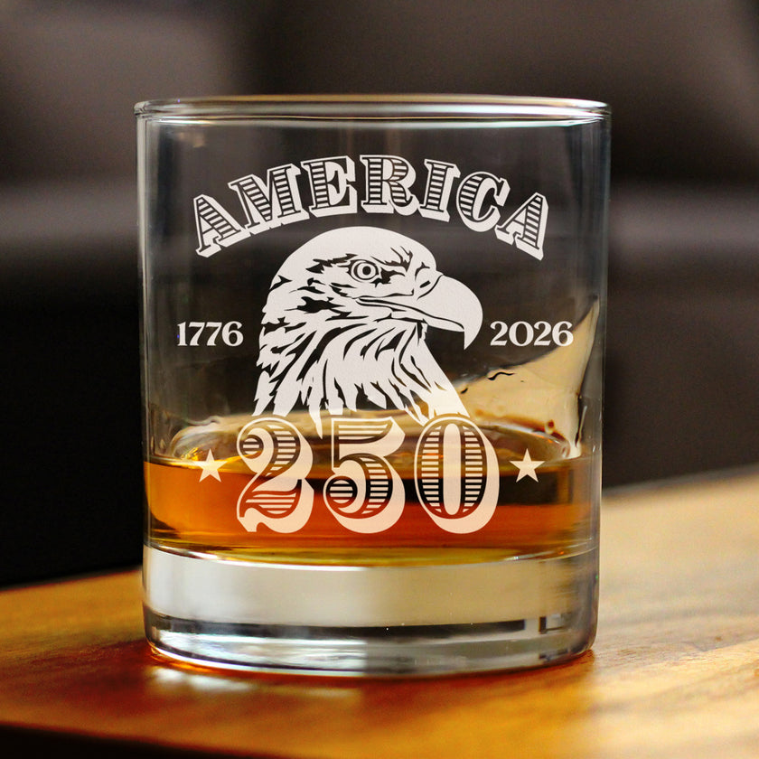 America's 250th Anniversary Engraved Rocks Glass Celebrate America's Birth Weighted Whiskey Glasses - 10.25 oz