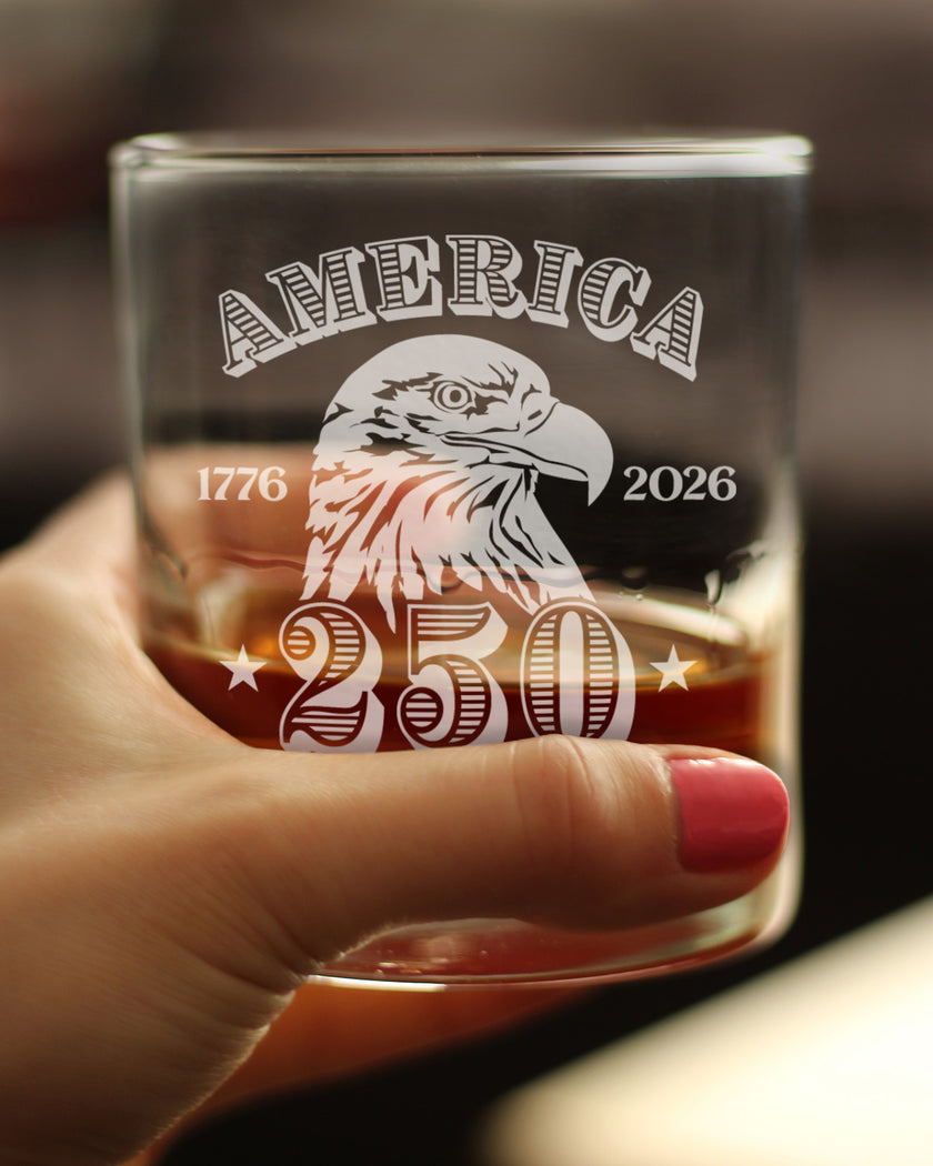 America's 250th Anniversary Engraved Rocks Glass Celebrate America's Birth Weighted Whiskey Glasses - 10.25 oz
