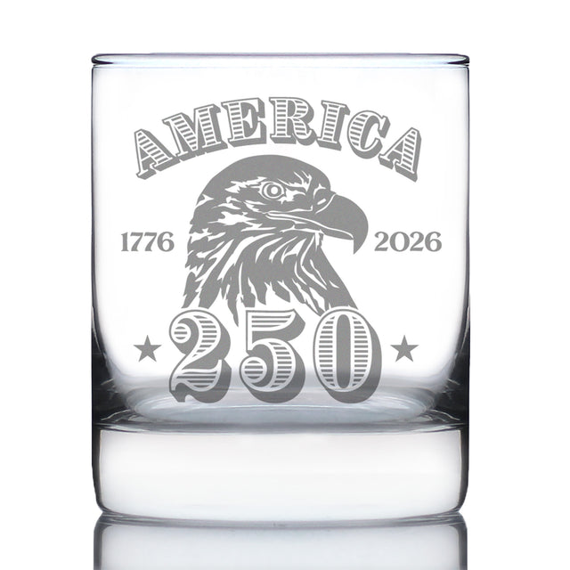 America's 250th Anniversary Engraved Rocks Glass Celebrate America's Birth Weighted Whiskey Glasses - 10.25 oz