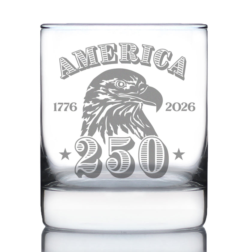 America's 250th Anniversary Engraved Rocks Glass Celebrate America's Birth Weighted Whiskey Glasses - 10.25 oz
