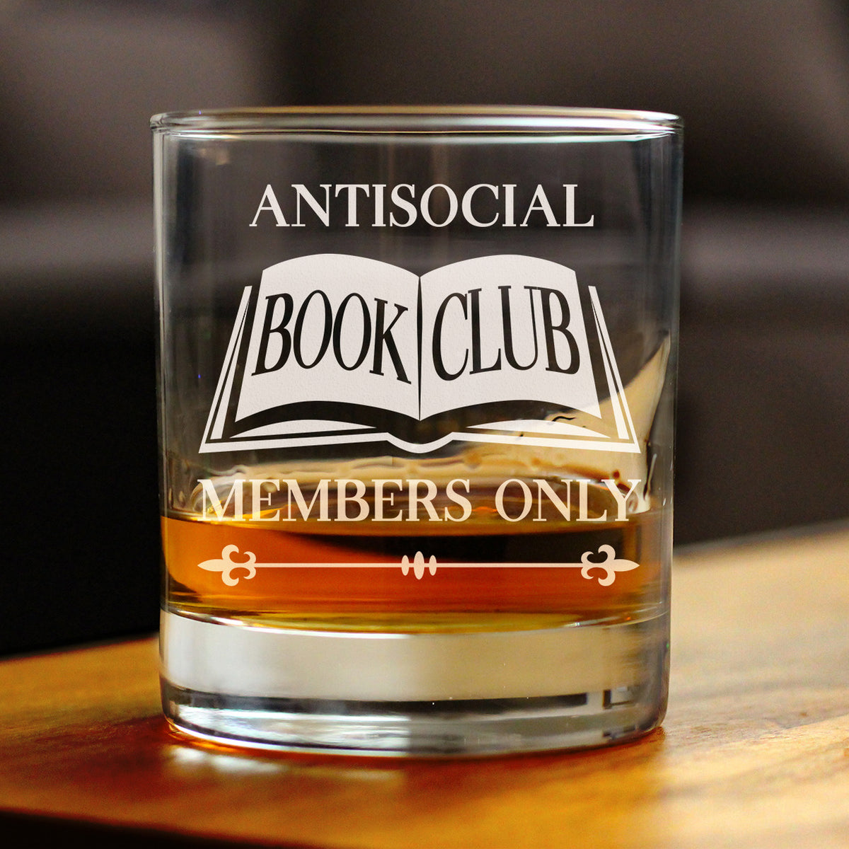 Antisocial Book Club Engraved Rocks Glass Funny Gifts for Introverts and Book Club Weighted Whiskey Glasses - 10.25 oz