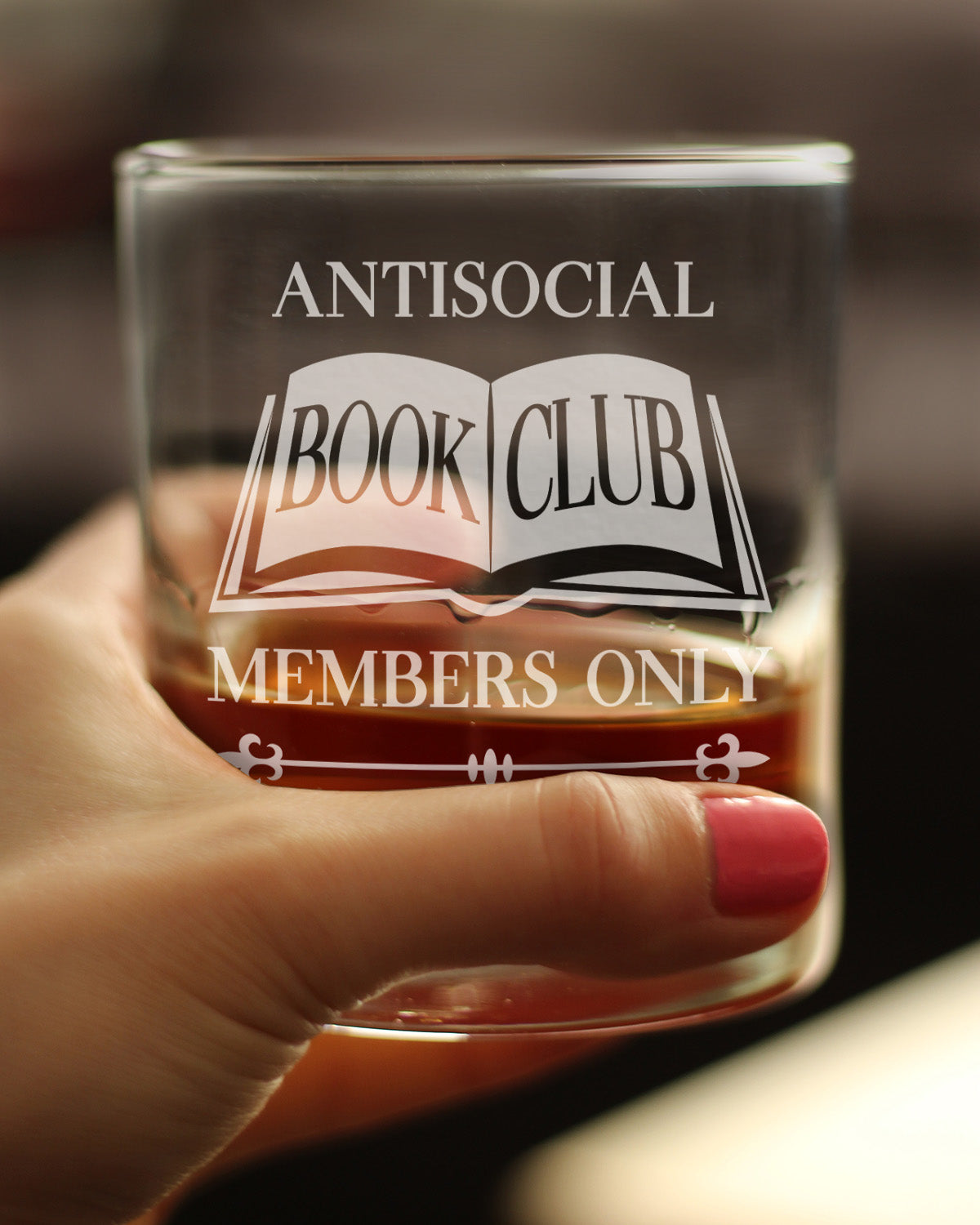 Antisocial Book Club Engraved Rocks Glass Funny Gifts for Introverts and Book Club Weighted Whiskey Glasses - 10.25 oz