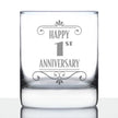 Happy 1st Anniversary Engraved Rocks Glass Gifts 1 Year Anniversary Art Deco Party Decor Weighted Whiskey Glasses - 10.25 oz