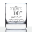 Happy 10th Anniversary Engraved Rocks Glass Gifts 10 Year Anniversary Art Deco Party Decor Weighted Whiskey Glasses - 10.25 oz