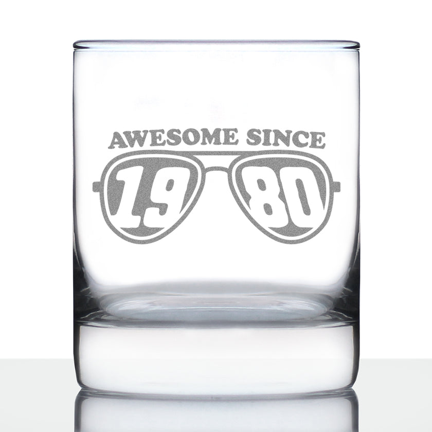 Awesome Since 1980 Engraved Rocks Glass Gifts 45th Birthday Gift Ideas Weighted Whiskey Glasses - 10.25 oz