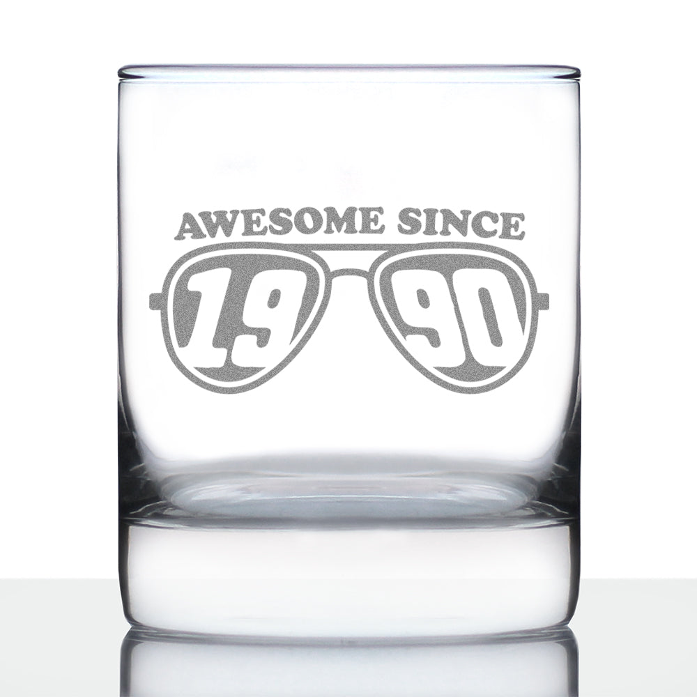 Awesome Since 1990 Engraved Rocks Glass Gifts 35th Birthday Gift Ideas Weighted Whiskey Glasses - 10.25 oz