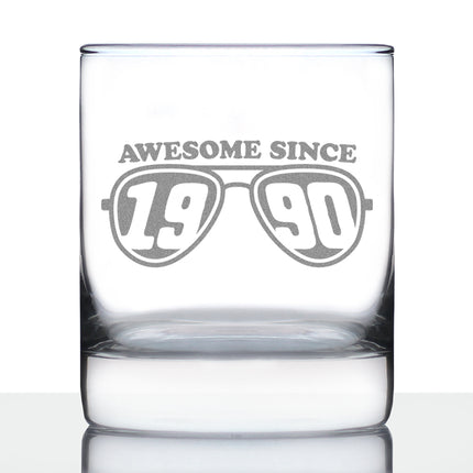 Awesome Since 1990 Engraved Rocks Glass Gifts 35th Birthday Gift Ideas Weighted Whiskey Glasses - 10.25 oz