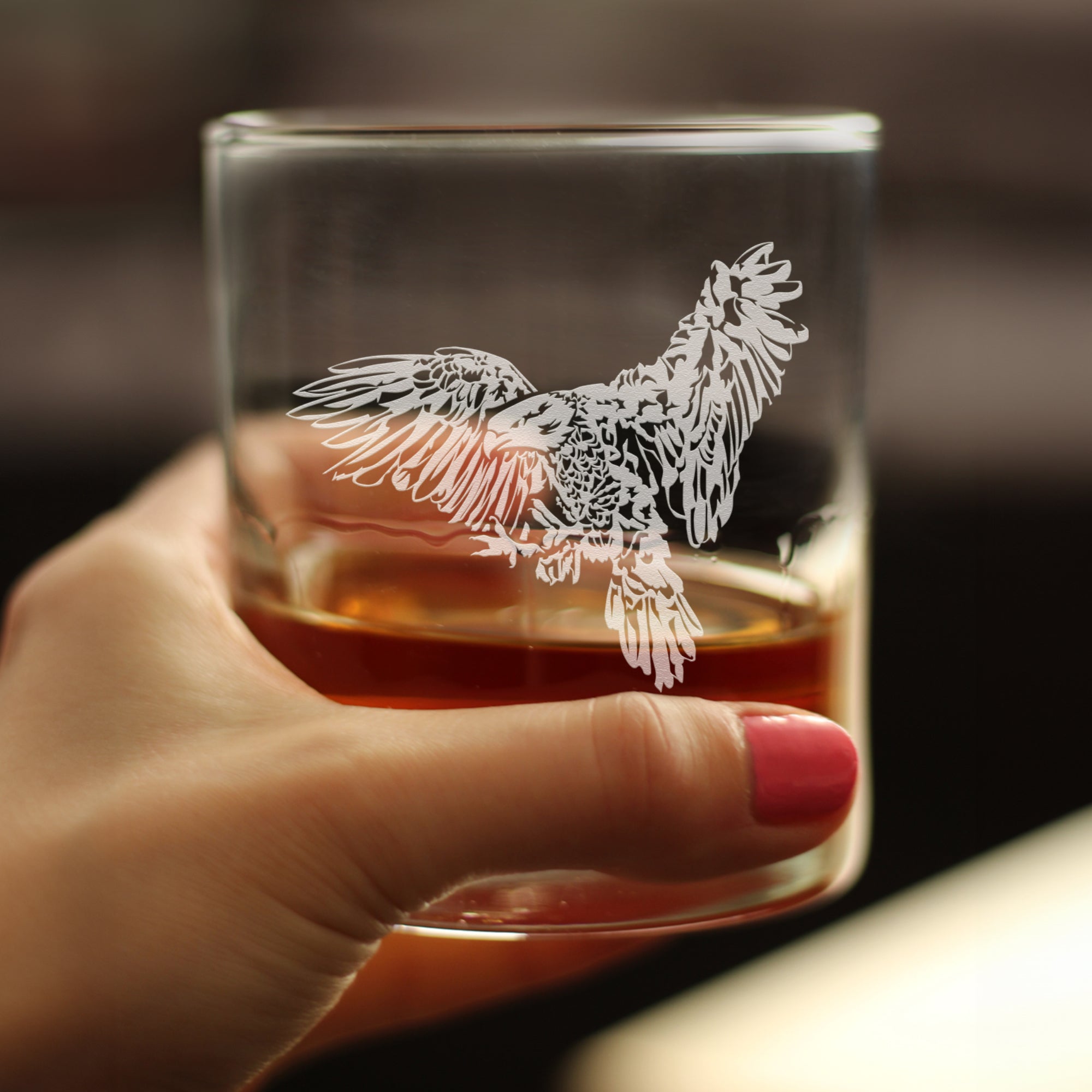Bald Eagle - Engraved Rocks Glass Patriotic American Decorations and Gifts Weighted Whiskey Glasses - 10.25 oz