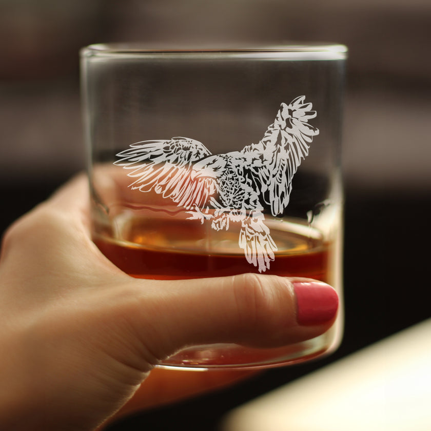 Bald Eagle - Engraved Rocks Glass Patriotic American Decorations and Gifts Weighted Whiskey Glasses - 10.25 oz