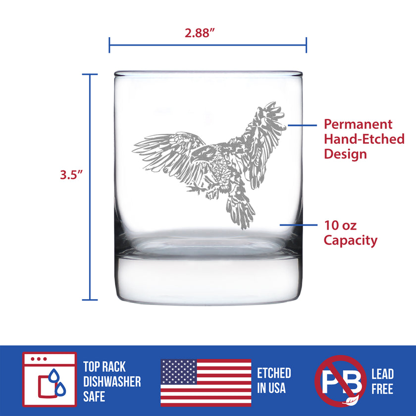 Bald Eagle - Engraved Rocks Glass Patriotic American Decorations and Gifts Weighted Whiskey Glasses - 10.25 oz