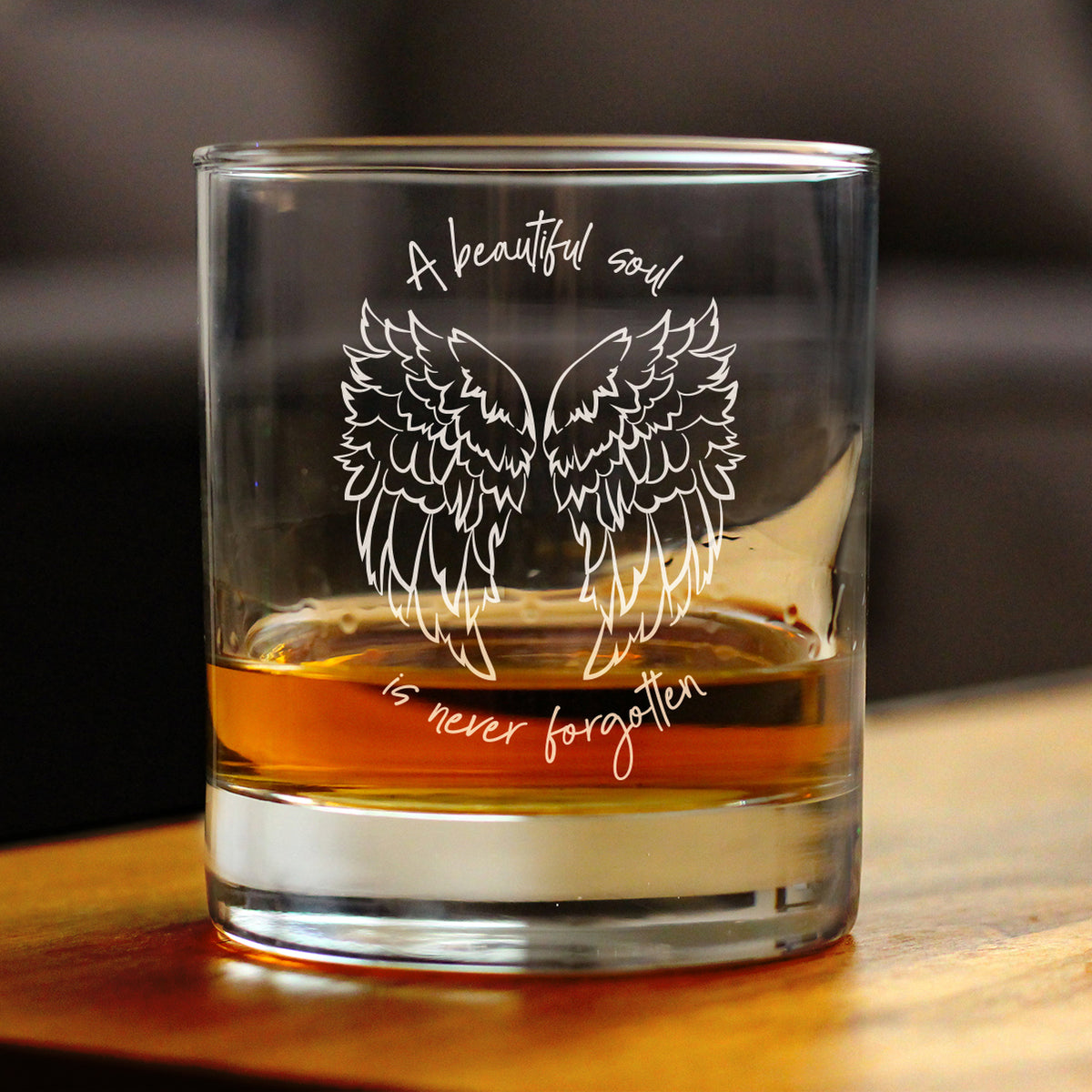 Beautiful Soul is Never Forgotten - Whiskey Rocks Glass Gift - Sympathy Memorial Gifts for Bereavement Loss - 10.25 oz Glasses