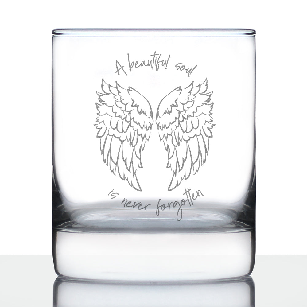 Beautiful Soul is Never Forgotten - Whiskey Rocks Glass Gift - Sympathy Memorial Gifts for Bereavement Loss - 10.25 oz Glasses