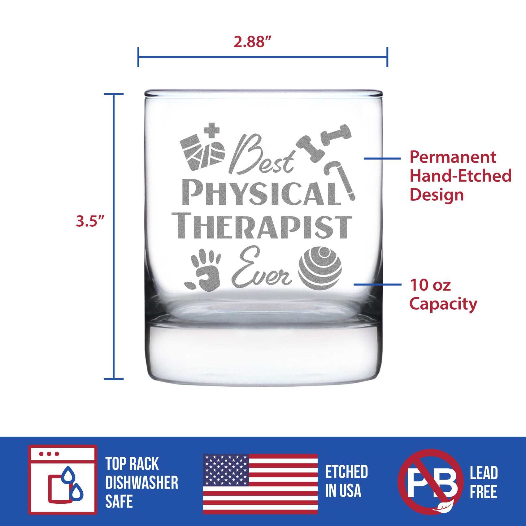 Best Physical Therapist - Whiskey Rocks Glass - Physical Therapy Gifts - 10.25 oz Glasses