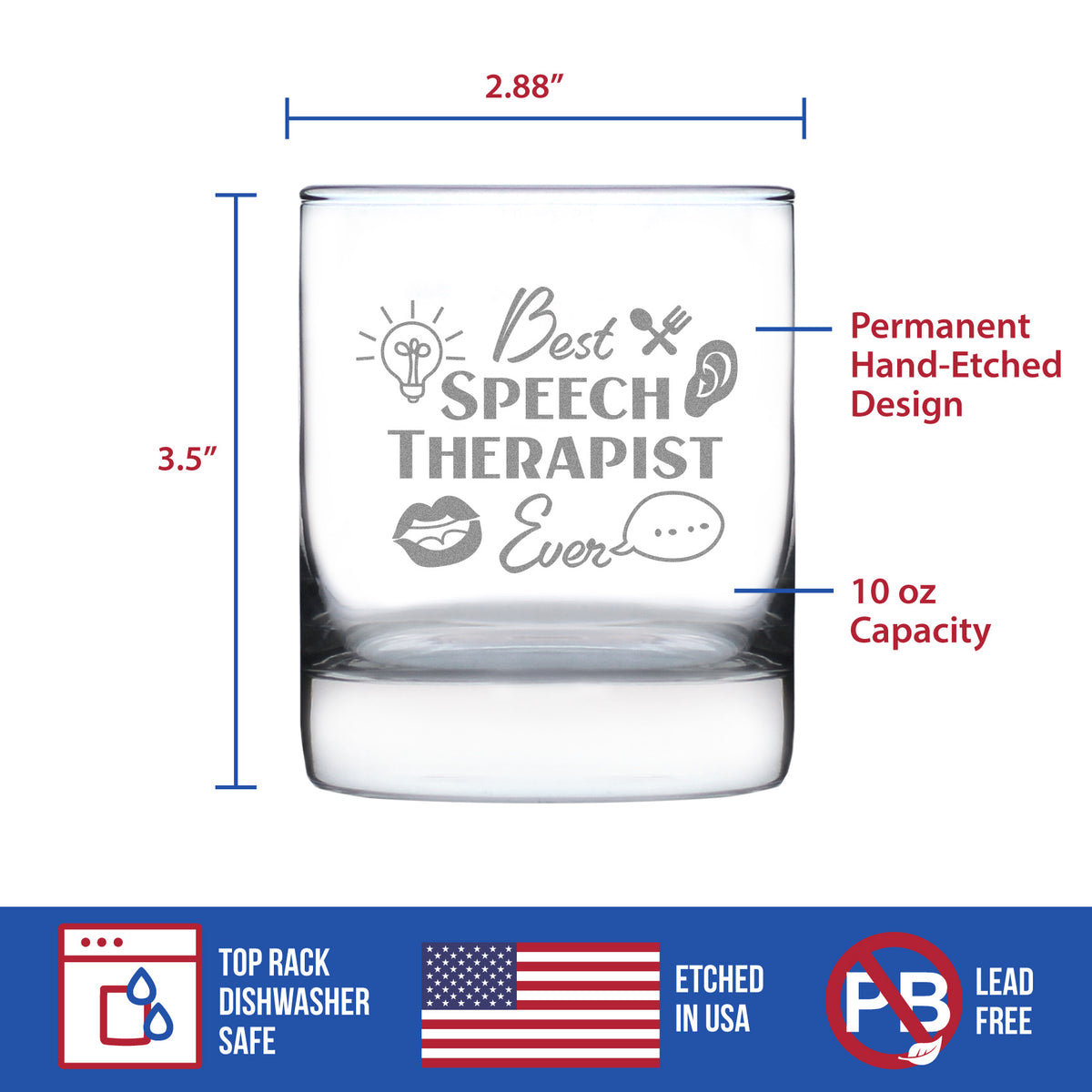 Best Speech Therapist - Whiskey Rocks Glass - Speech Pathologist Gifts - 10.25 oz Glasses