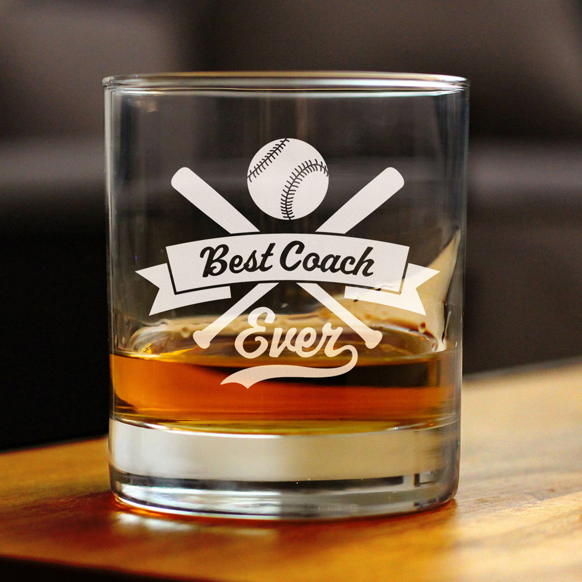 Baseball Gifts for Coaches - Engraved Rocks Glass - Best Coach Ever - Weighted Whiskey Glasses - 10.25 oz