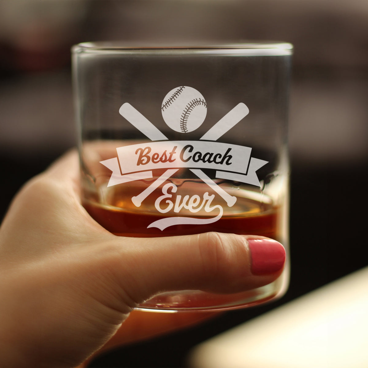 Baseball Gifts for Coaches - Engraved Rocks Glass - Best Coach Ever - Weighted Whiskey Glasses - 10.25 oz