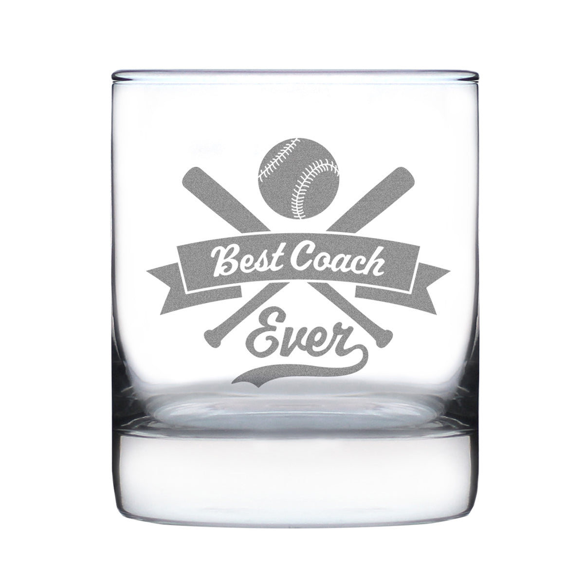Baseball Gifts for Coaches - Engraved Rocks Glass - Best Coach Ever - Weighted Whiskey Glasses - 10.25 oz