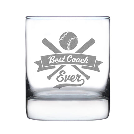 Baseball Gifts for Coaches - Engraved Rocks Glass - Best Coach Ever - Weighted Whiskey Glasses - 10.25 oz