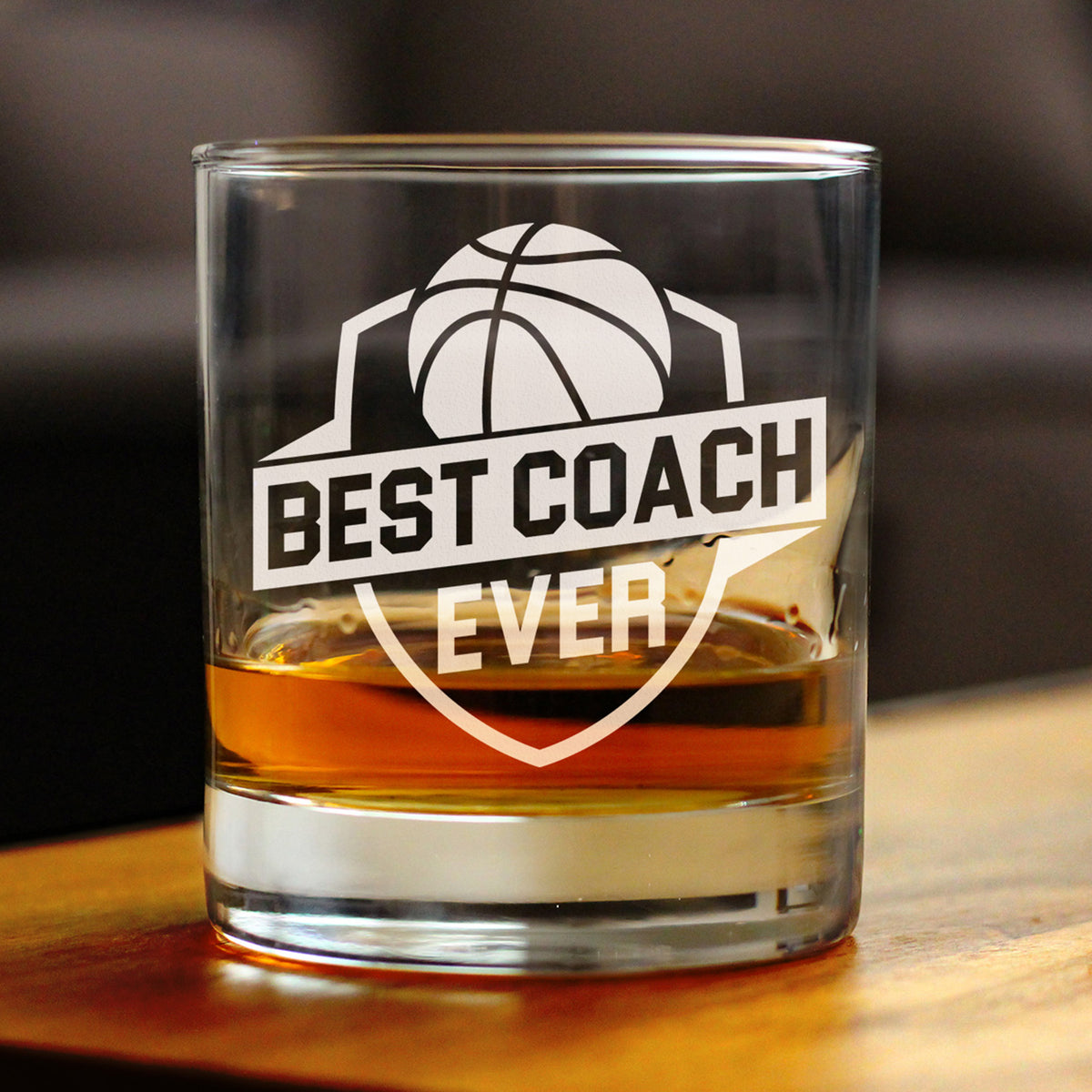 Basketball Coach Gifts for Coaches - Engraved Rocks Glass - Best Coach Ever - Weighted Whiskey Glasses - 10.25 oz