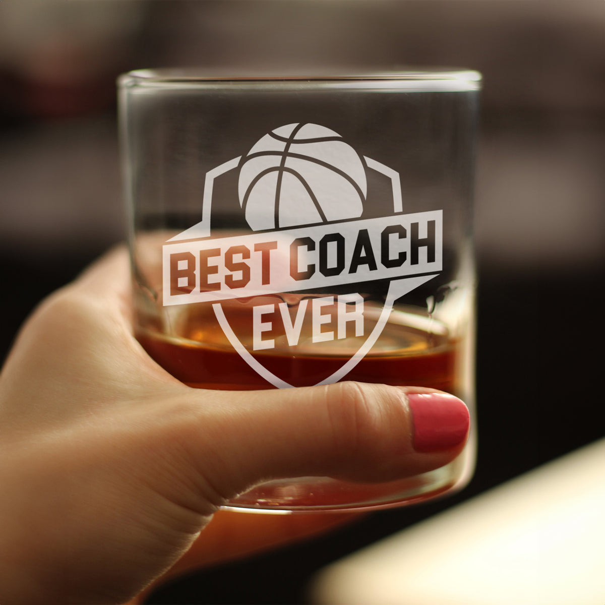 Basketball Coach Gifts for Coaches - Engraved Rocks Glass - Best Coach Ever - Weighted Whiskey Glasses - 10.25 oz