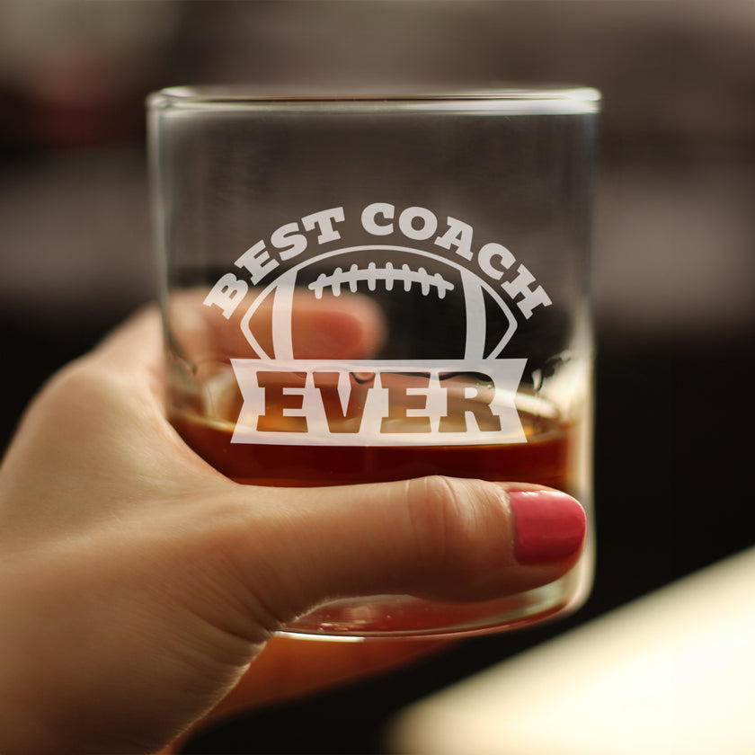 Coach Gifts for Football Coaches - Engraved Rocks Glass - Best Coach Ever - Weighted Whiskey Glasses - 10.25 oz