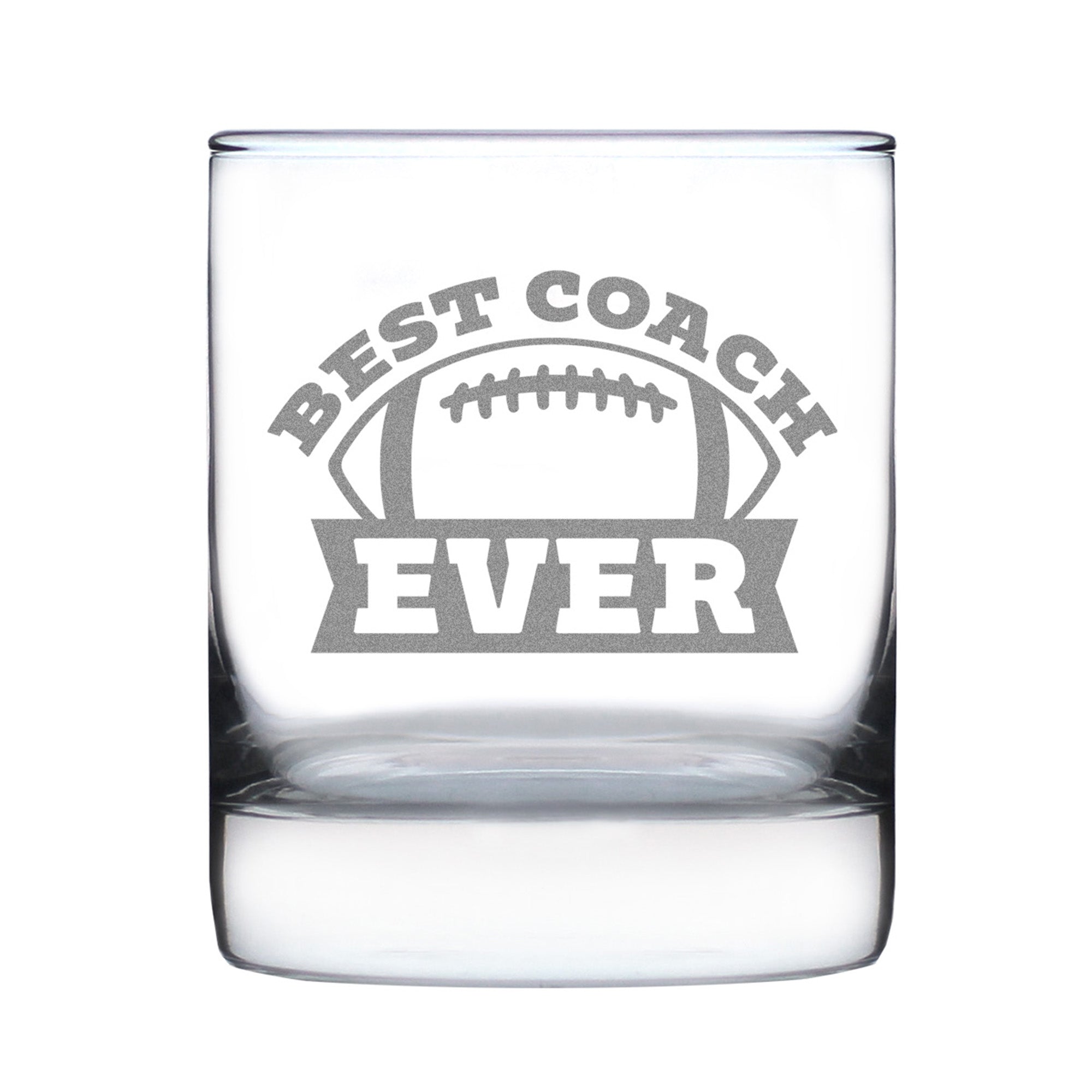 Coach Gifts for Football Coaches - Engraved Rocks Glass - Best Coach Ever - Weighted Whiskey Glasses - 10.25 oz