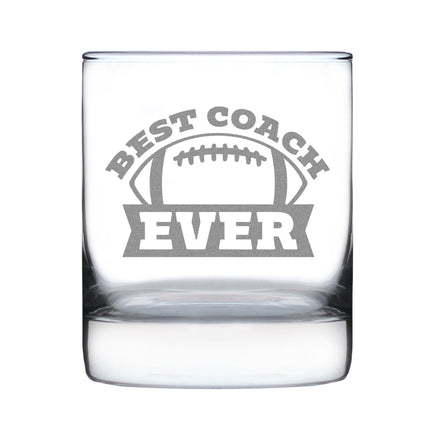 Coach Gifts for Football Coaches - Engraved Rocks Glass - Best Coach Ever - Weighted Whiskey Glasses - 10.25 oz