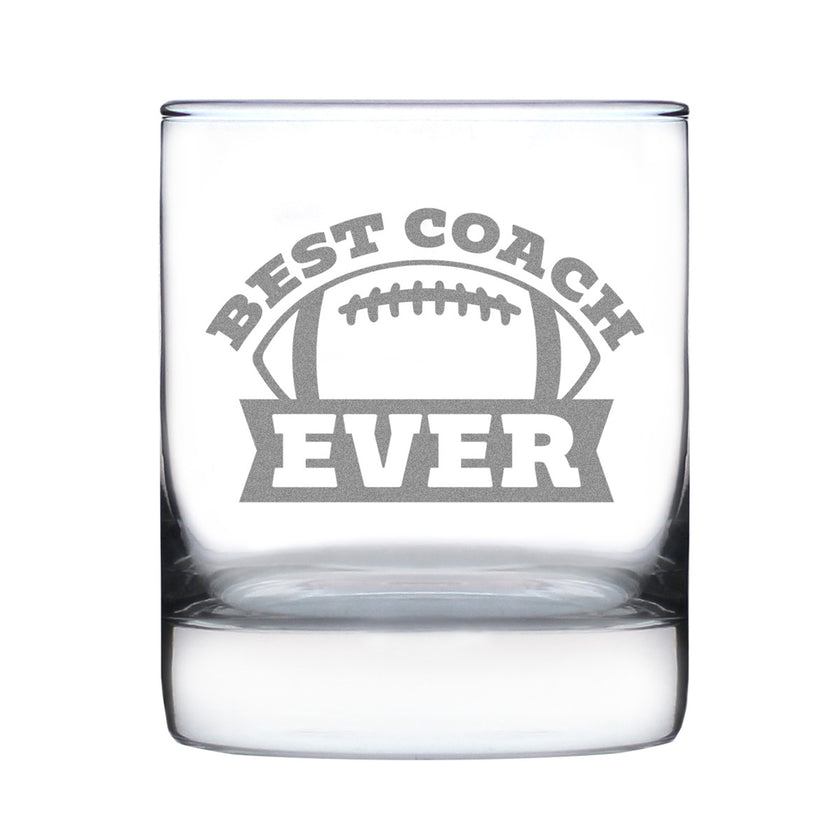 Coach Gifts for Football Coaches - Engraved Rocks Glass - Best Coach Ever - Weighted Whiskey Glasses - 10.25 oz