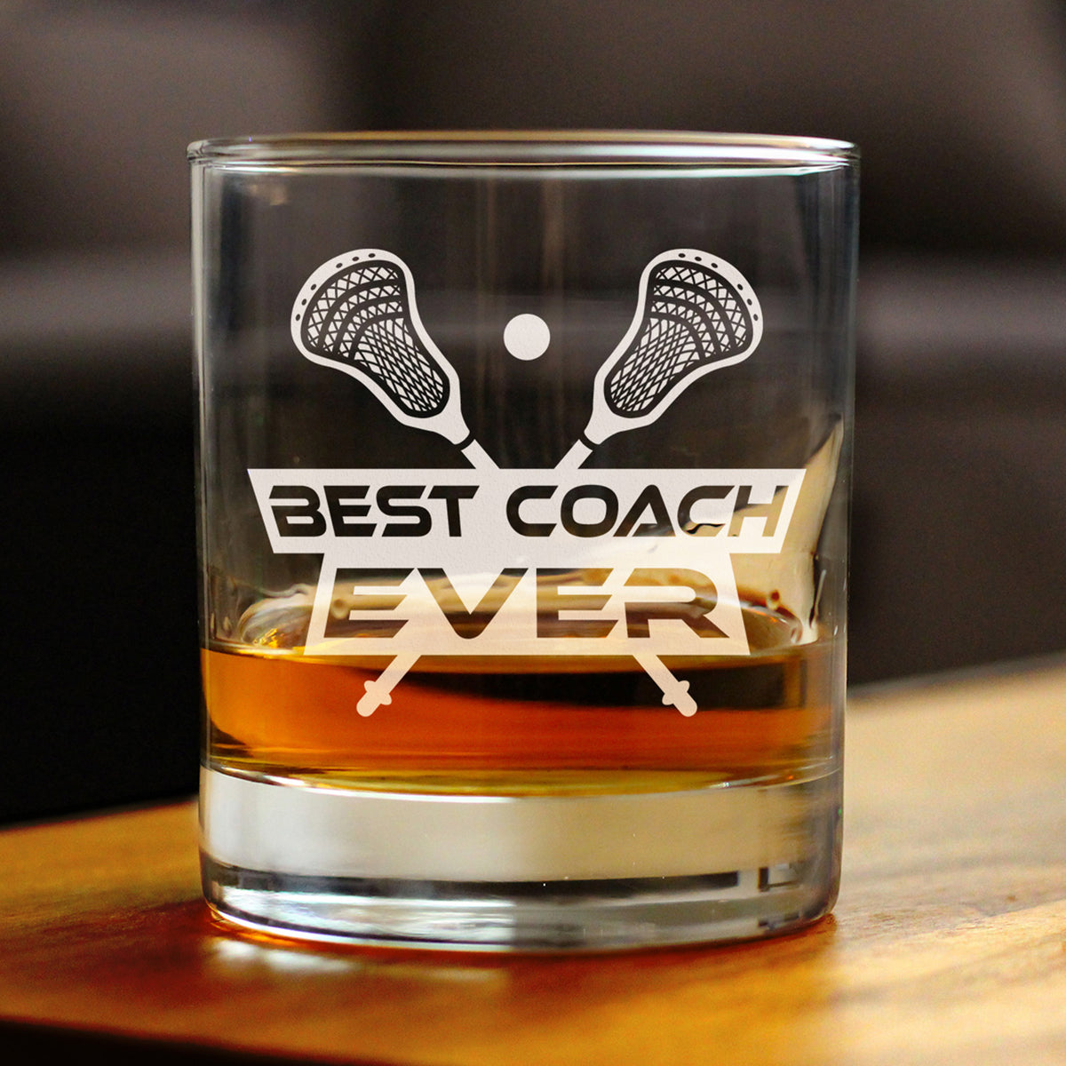 Lacrosse Coach Gifts for Coaches - Engraved Rocks Glass - Best Coach Ever - Weighted Whiskey Glasses - 10.25 oz