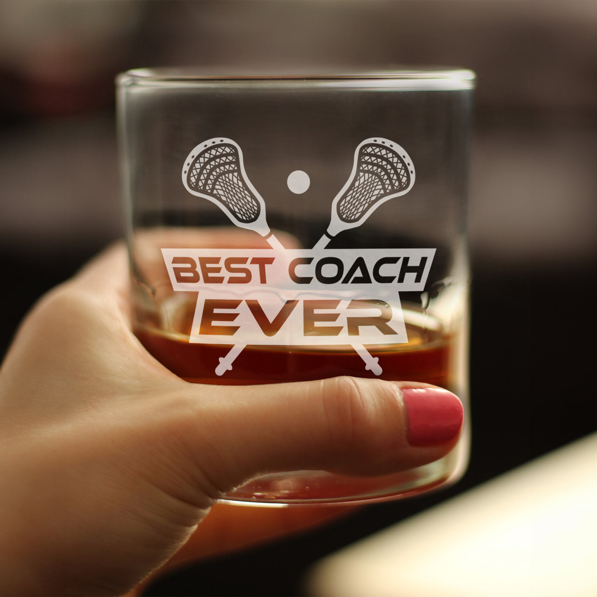 Lacrosse Coach Gifts for Coaches - Engraved Rocks Glass - Best Coach Ever - Weighted Whiskey Glasses - 10.25 oz