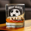 Soccer Gifts for Coaches - Engraved Rocks Glass - Best Coach Ever - Weighted Whiskey Glasses - 10.25 oz