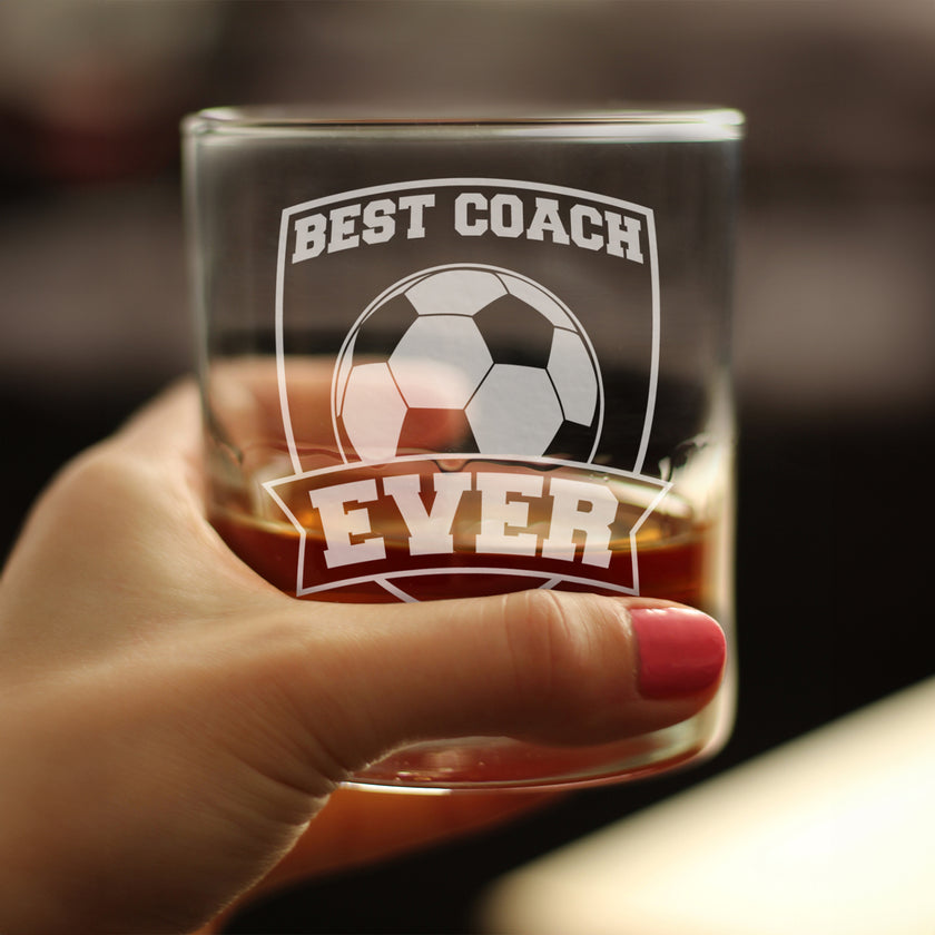 Soccer Gifts for Coaches - Engraved Rocks Glass - Best Coach Ever - Weighted Whiskey Glasses - 10.25 oz