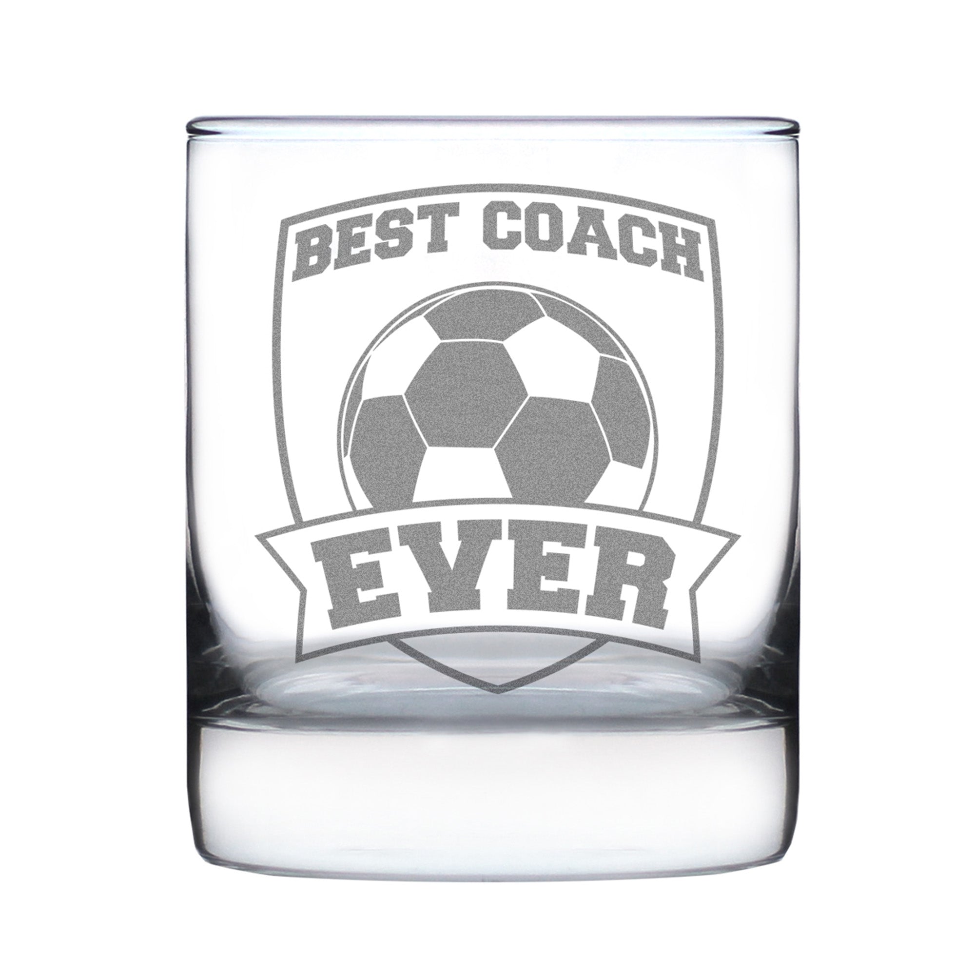 Soccer Gifts for Coaches - Engraved Rocks Glass - Best Coach Ever - Weighted Whiskey Glasses - 10.25 oz