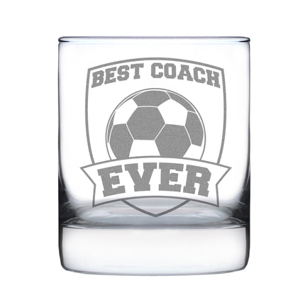 Soccer Gifts for Coaches - Engraved Rocks Glass - Best Coach Ever - Weighted Whiskey Glasses - 10.25 oz