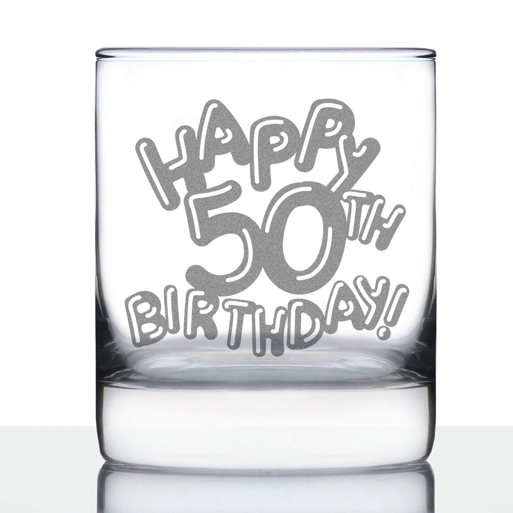 Happy 50th Birthday Balloons - Whiskey Rocks Glass Gifts for Men &amp; Women Turning 50 - Fun Retro Bday Whisky Drinking Tumbler