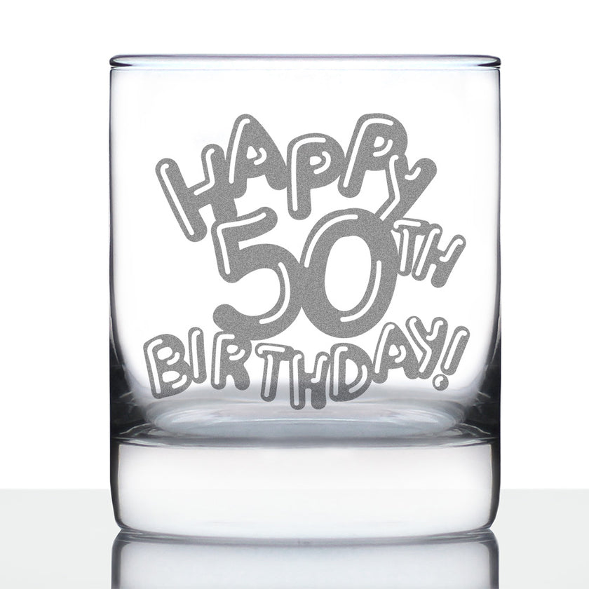 Happy 50th Birthday Balloons - Whiskey Rocks Glass Gifts for Men & Women Turning 50 - Fun Retro Bday Whisky Drinking Tumbler